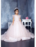 Flutter Sleeve Blush Pink Sparkly Flower Girl Dress